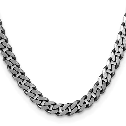 Sterling Silver Antiqued 8.3mm Curb Chain Necklace 18"