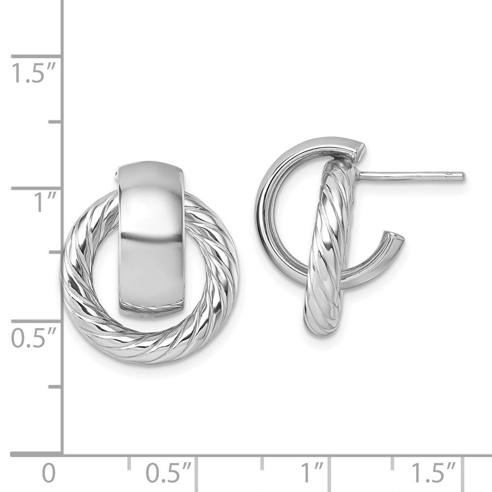 14K White Gold Polished and Twisted Circle Stud Earrings