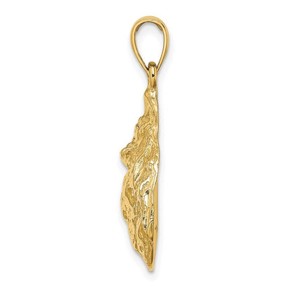 14k Yellow Gold Textured and Polished Oyster Shell Charm Pendant