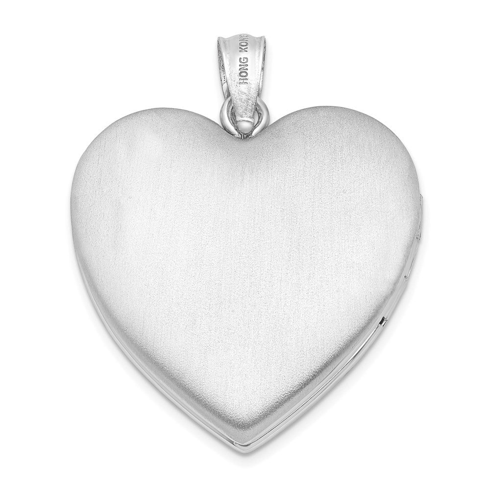 Sterling Silver Rhodium-plated 24mm Polished Swirl Heart Locket Pendant