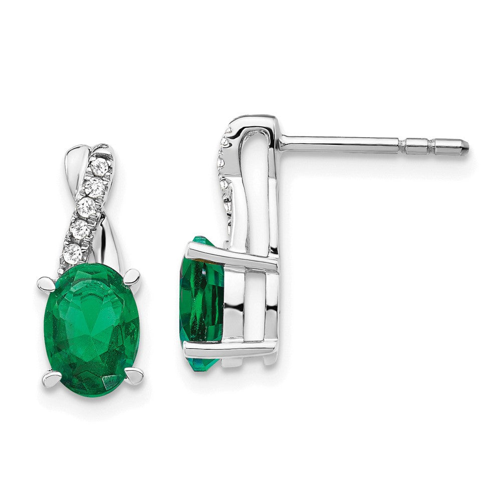 14K White Gold Created Emerald and Diamond Dangle Earrings