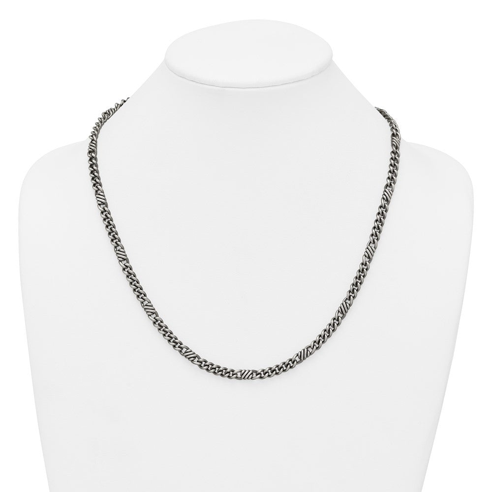 Sterling Silver Black Rhodium-plated Brushed Curb Chain Mens Necklace 22"