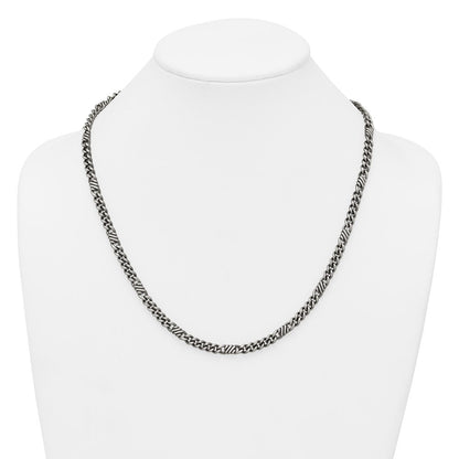 Sterling Silver Black Rhodium-plated Brushed Curb Chain Mens Necklace 22"