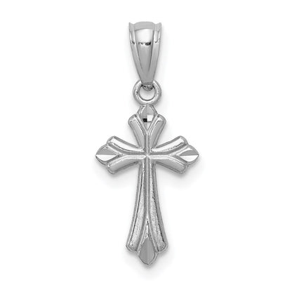 14k White Gold Budded Cross Charm Pendant