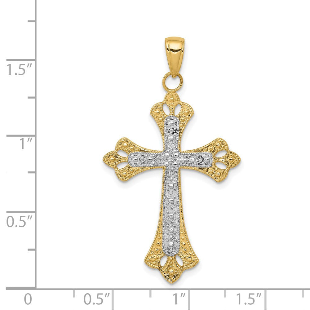 14k Yellow Gold Rhodium Textured Cross Pendant