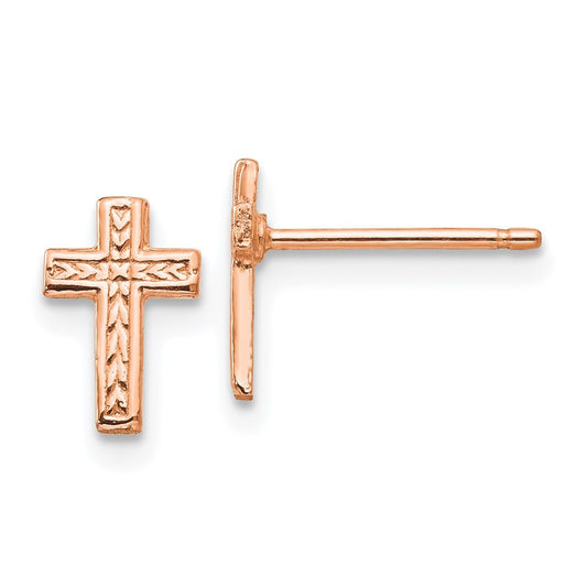 14k Rose Gold Polished Cross Stud Earrings