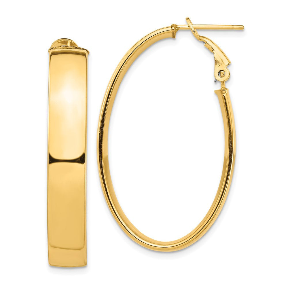 14k Yellow Gold High Polished 7mm Omega Back Oval Hoop Earrings