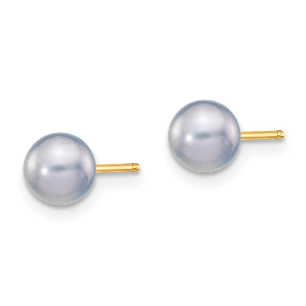 14k Yellow Gold 5-6mm Grey Round Freshwater Cultured Pearl Stud Earrings