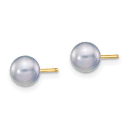 14k Yellow Gold 5-6mm Grey Round Freshwater Cultured Pearl Stud Earrings