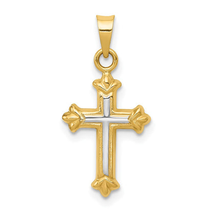 14k Yellow Gold Rhodium Hollow Cross Charm Pendant