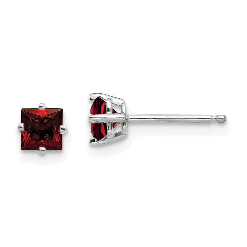 14k White Gold 4mm Princess Cut Garnet Stud Earrings