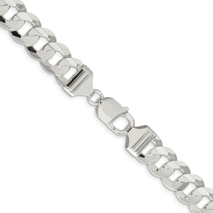 Sterling Silver 11.9mm Concave Beveled Curb Chain Necklace 30"