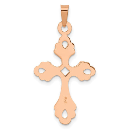 14K Rose Gold Polished Fleur De Lis Cross Pendant