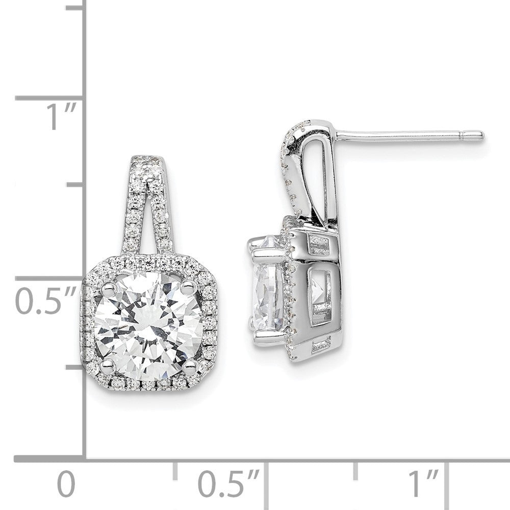 Sterling Silver Rhodium-plated CZ Halo Dangle Earrings