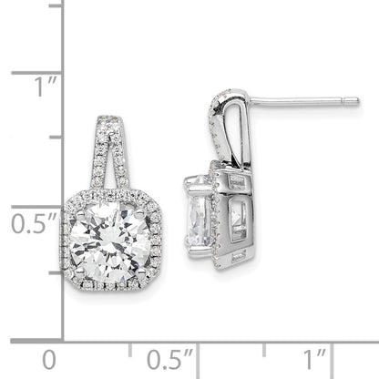 Sterling Silver Rhodium-plated CZ Halo Dangle Earrings