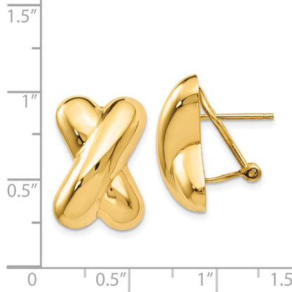 14k Yellow Gold Polished X Omega Back Stud Earrings