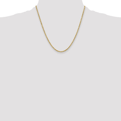 14k Yellow Gold 3mm Semi Solid Diamond-cut Rope Chain Necklace 20"
