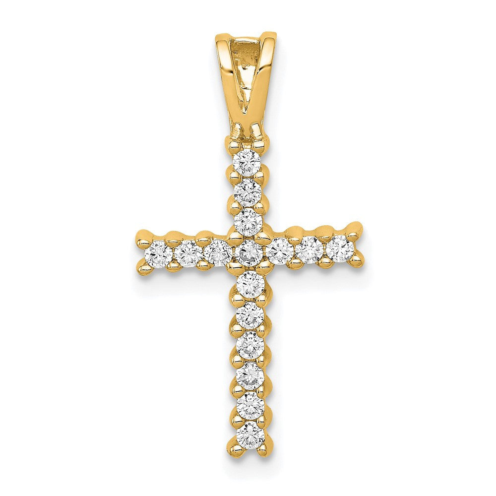 14k Yellow Gold and Rhodium Diamond Latin Cross Pendant