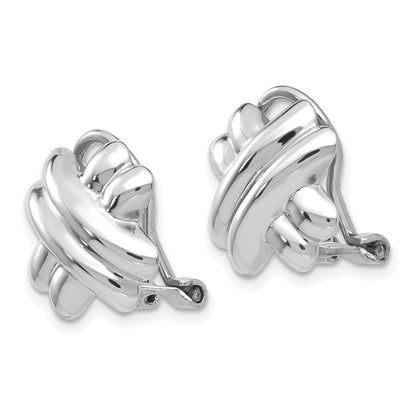14k White Gold Polished Non-pierced X Omega Back Stud Earrings