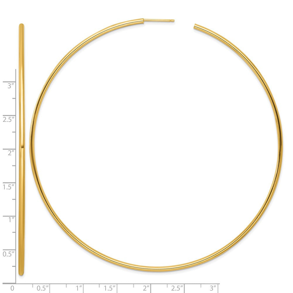 14k Yellow Gold Polished 2.0 x 100mm Tube C-Hoop Earrings