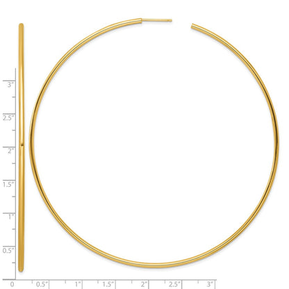 14k Yellow Gold Polished 2.0 x 100mm Tube C-Hoop Earrings