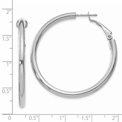 14k White Gold 3x35mm Polished Round Omega Back Hoop Earrings