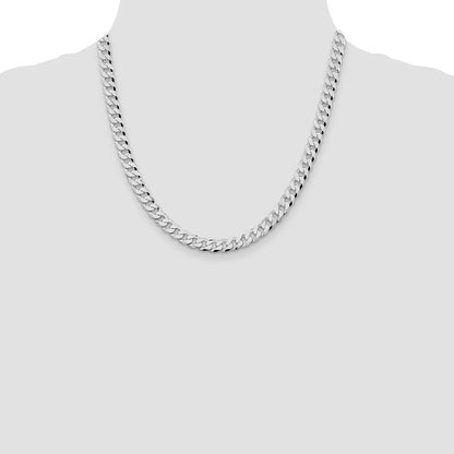 Sterling Silver Rhodium-plated 7mm Beveled Curb Chain Necklace 20"
