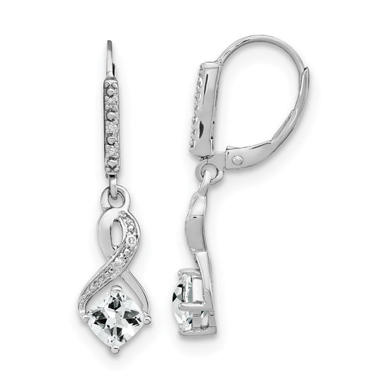 Sterling Silver Rhodium-plated White Topaz and Diamond Dangle Earrings