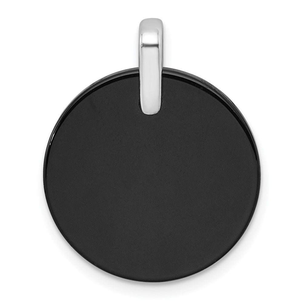Sterling Silver Rhodium-plated Polished Onyx Circle with CZ Star Dangle Pendant