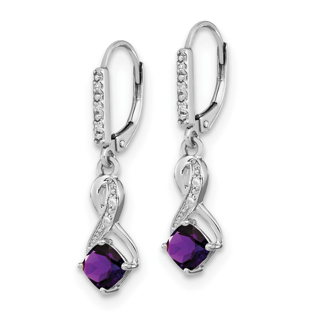 Sterling Silver Rhodium-plated Amethyst and Diamond Dangle Earrings