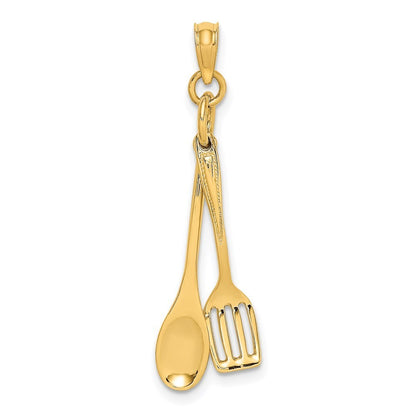 14k Yellow Gold 3-D Moveable Spoon and Spatula Charm Pendant