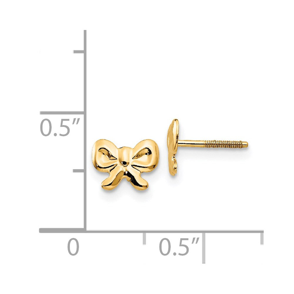 14k Yellow Gold Bows Screwback Stud Earrings