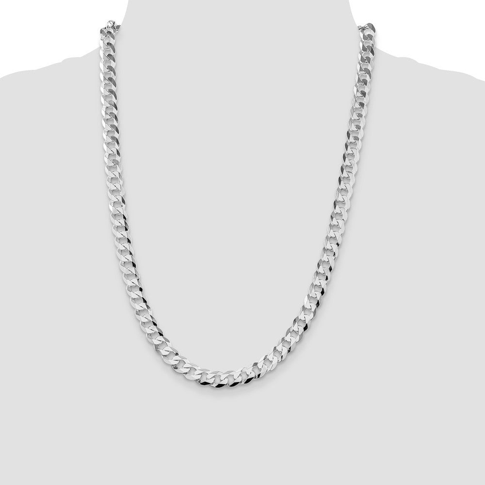 Sterling Silver Rhodium-plated 8.5mm Flat Curb Chain Necklace 24"