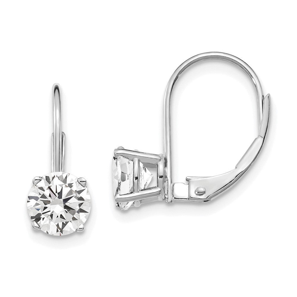 14k White Gold 6mm Cubic Zirconia Leverback Drop & Dangle Earrings