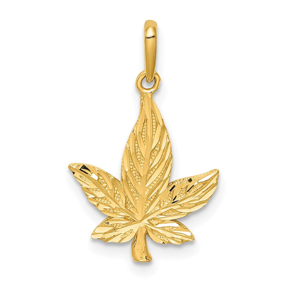 14k Yellow Gold Diamond-Cut Leaf Pendant