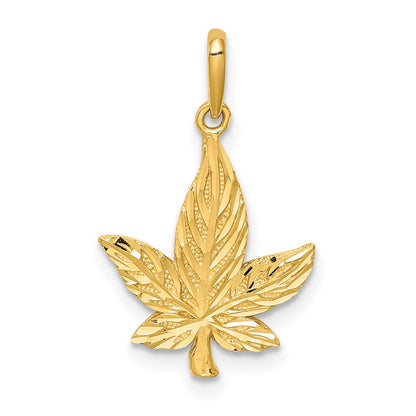 14k Yellow Gold Diamond-Cut Leaf Pendant