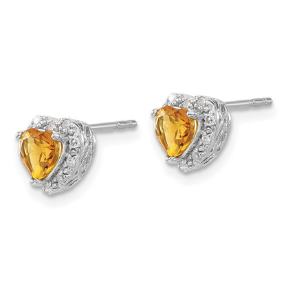 Sterling Silver Rhodium-plated Citrine and Diamond Button Stud Earrings