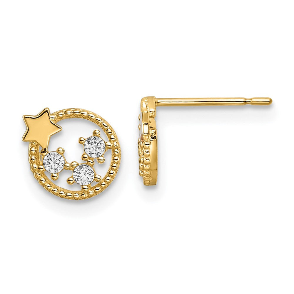 14k Yellow Gold CZ Stars Button Stud Earrings