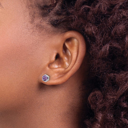 Sterling Silver Rhodium-plated Polished Amethyst Stud Earrings