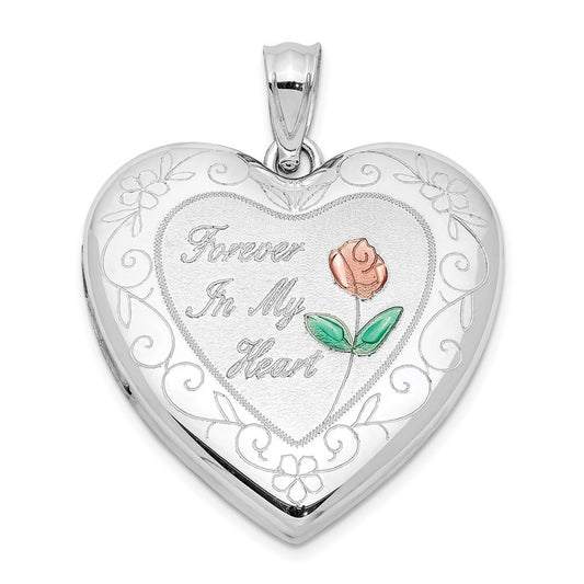 Sterling Silver Rhodium-plated Enameled Rose Ash Holder Heart Locket Pendant