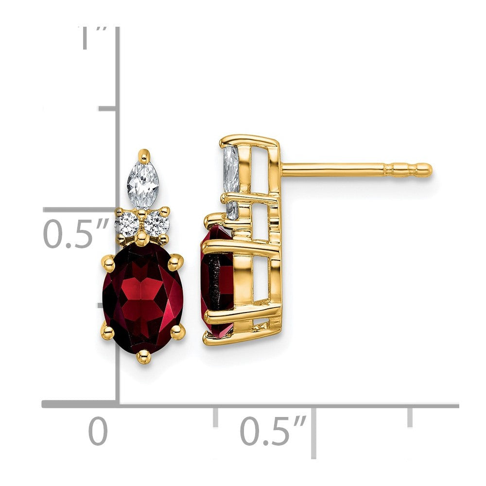 14k Yellow Gold Polished Diamond and Garnet Twisted Drop & Dangle Earrings