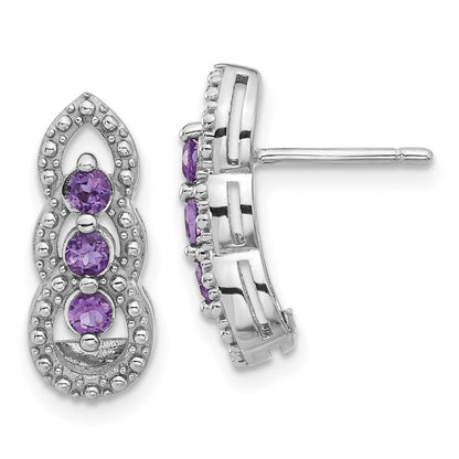 Sterling Silver Rhodium-plated Amethyst Dangle Earrings