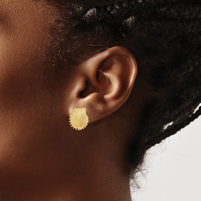 14k Yellow Gold Beaded Scallop Shell Stud Earrings