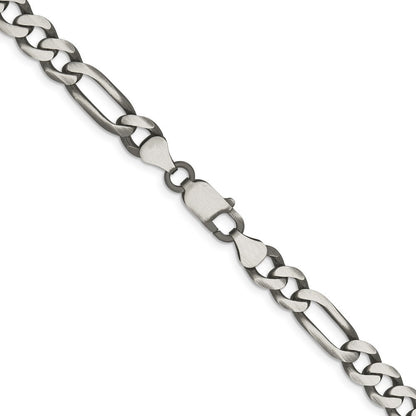 Sterling Silver Antiqued 7.5mm Figaro Chain Necklace 20"