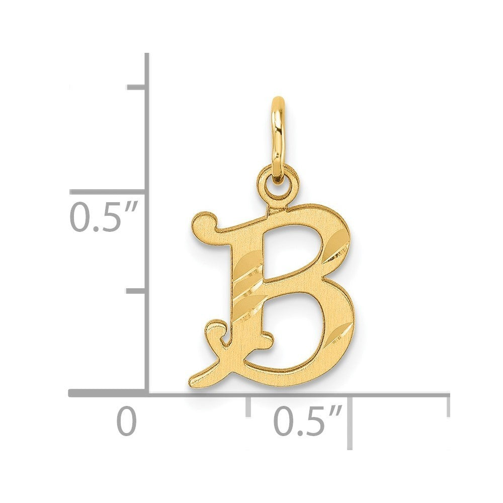 14k Yellow Gold Diamond-cut Letter B Initial Charm Pendant