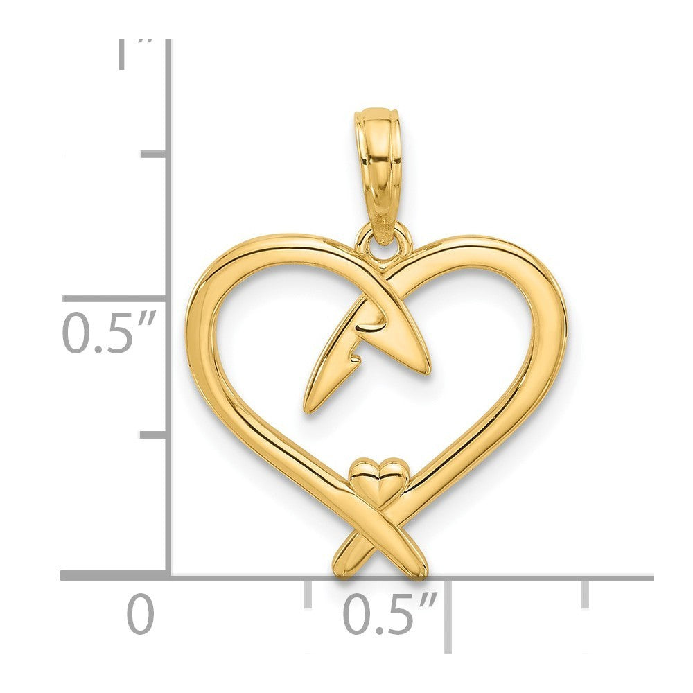 14k Yellow Gold Fancy Heart Charm Pendant