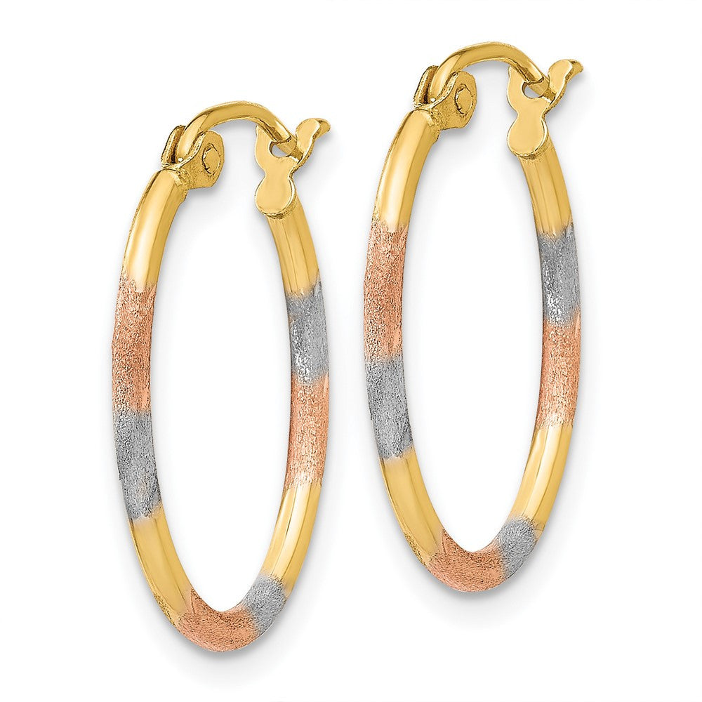 14k Yellow Gold w/White and Rose Rhodium Diamond Cut Hoop Earrings
