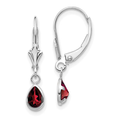 14k White Gold 6x4mm Garnet Dangle Earrings