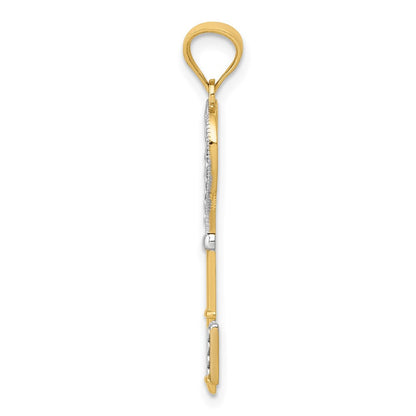 14k Yellow Gold w/White Rhodium Polished Heart Key Charm Pendant