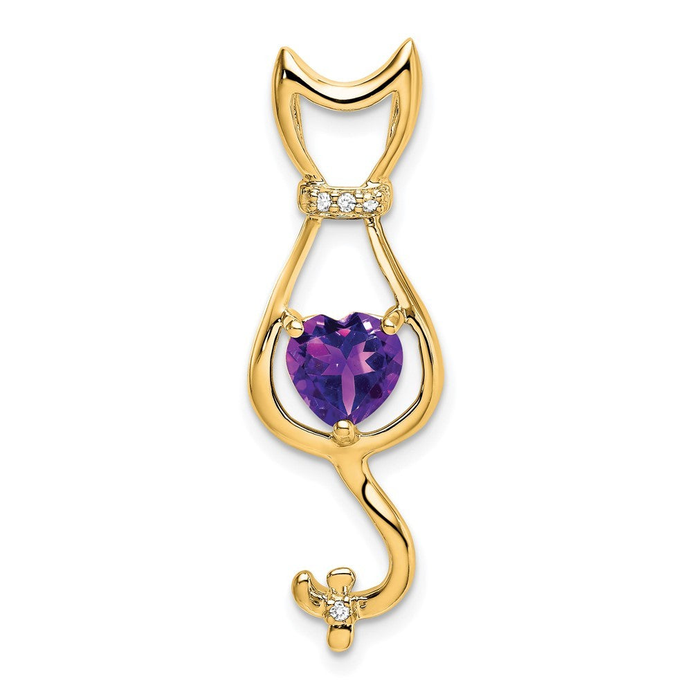 14k Yellow Gold Amethyst and Diamond Cat Pendant
